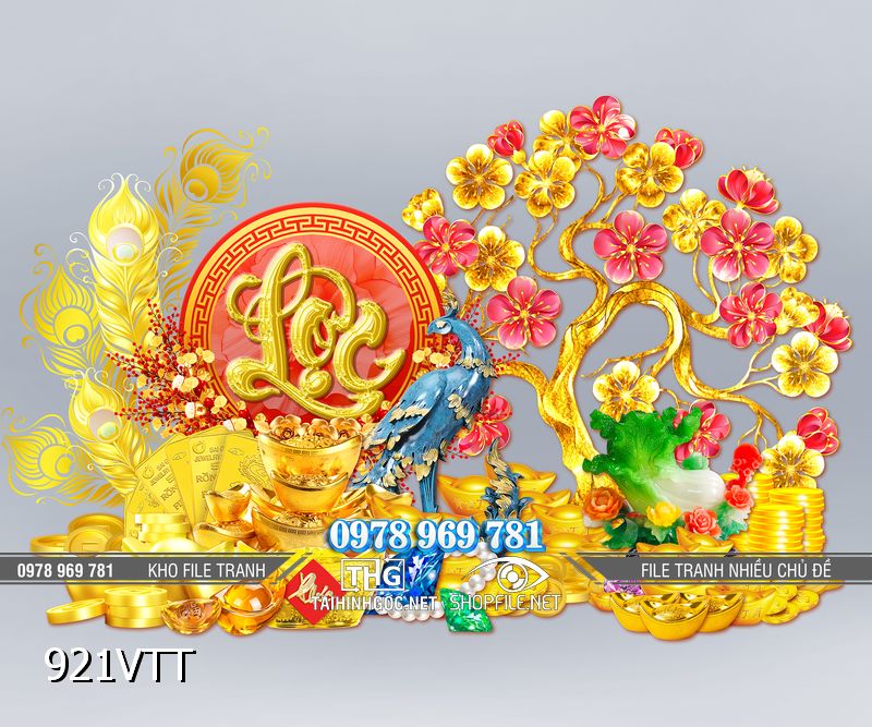 File tranh Psd cây kim tiền tài lộc 921VTT