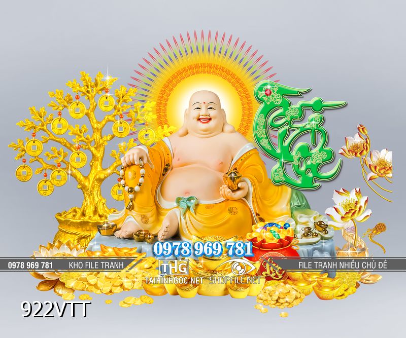 File tranh Phật Di Lặc cây kim tiền tài lộc đón xuân Bính Ngọ 922VTT