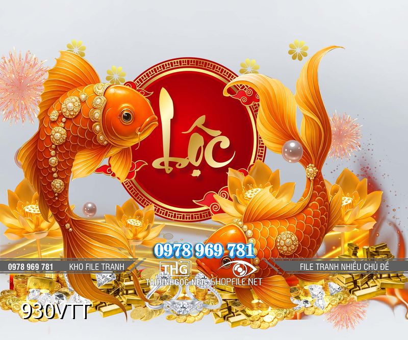 File tranh Psd cá chép tài lộc 930VTT