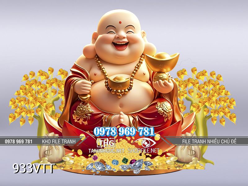 File tranh thần tài di lặc tiền vàng đón xuân 2026 933VTT