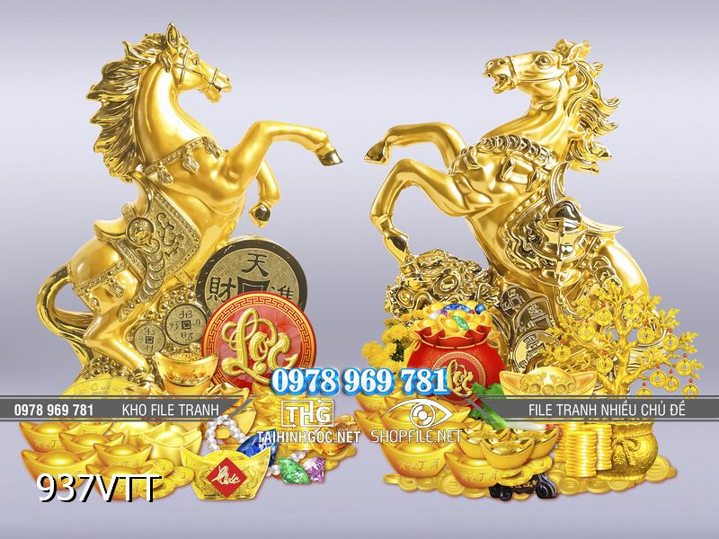 File tranh Psd Ngựa vàng tài lộc 2026 937VTT