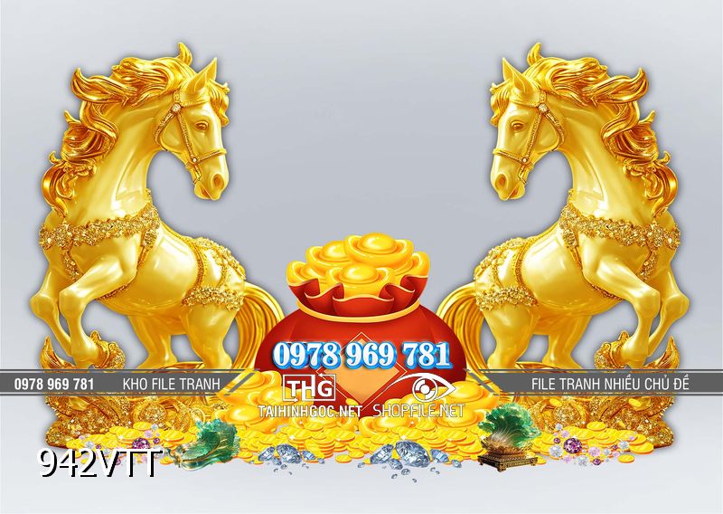 File tranh psd Ngựa vàng tài lộc đón xuân Bính Ngọ 2026 942VTT