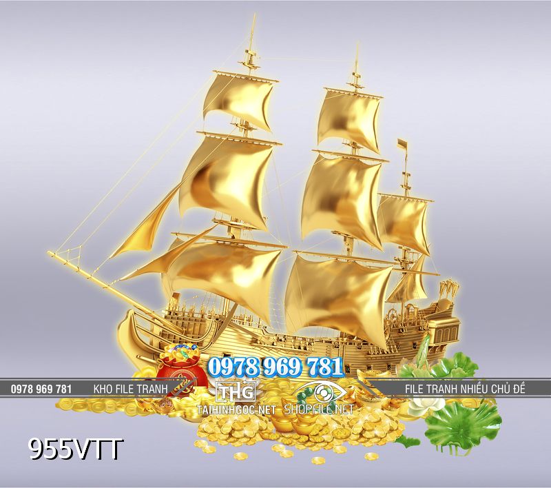 File tranh thuyền vàng tài lộc 955VTT