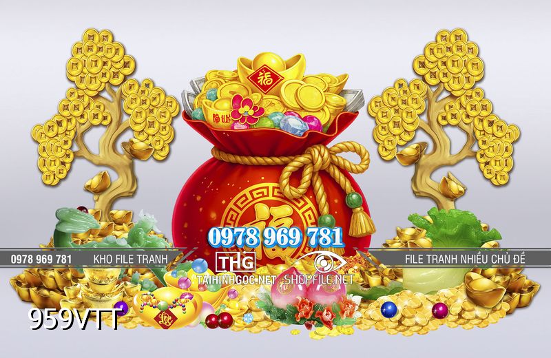 File tranh cây kim tiền và túi vàng tài lộc 959VTT