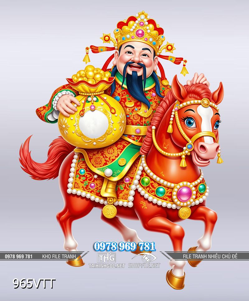 File psd tranh thần tài tài lộc ngựa vàng tết 965VTT