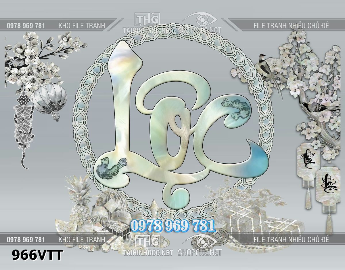 File psd chữ Lộc thư pháp năm mới xà cừ khảm trai 966VTT