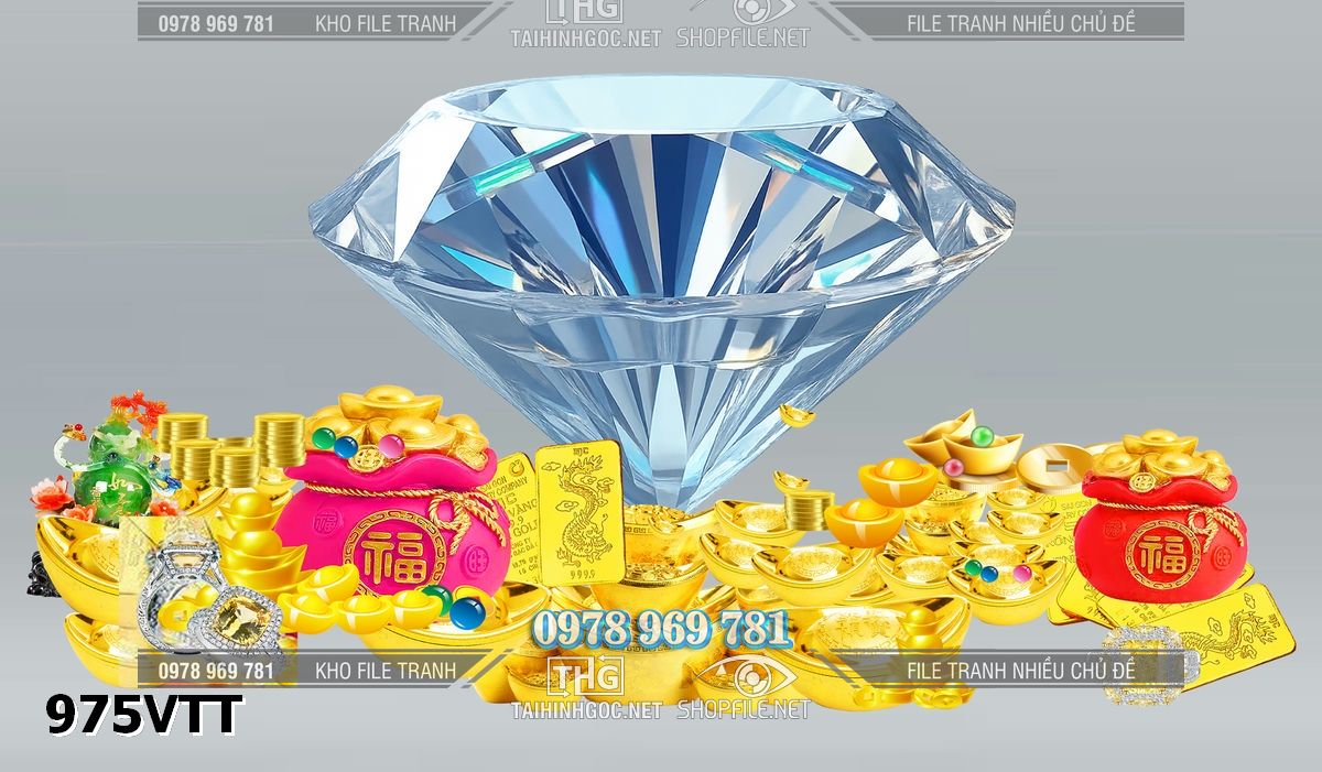 File tranh kim cương đá quý vàng bạc tết 975VTT