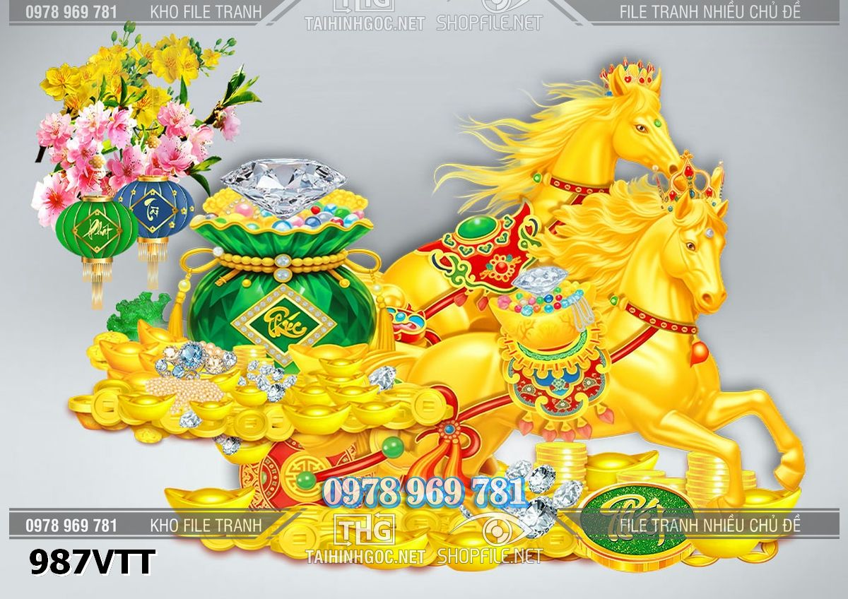 File photoshop 2 con ngựa vàng kéo xe vàng tài lộc 987VTT