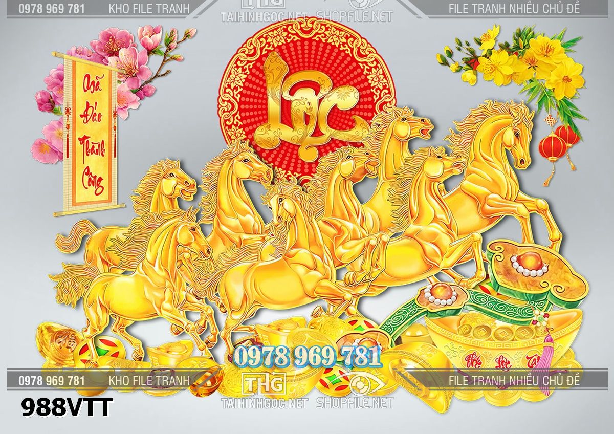 file ngựa vàng mã đáo thành công bát mã chữ lốc tết năm mới 988VTT